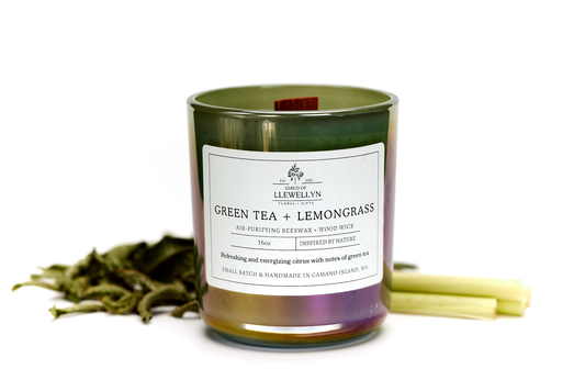 Green Tea + Lemongrass - 16oz Classic Iridescent Glass (Sage) Beeswax Candle