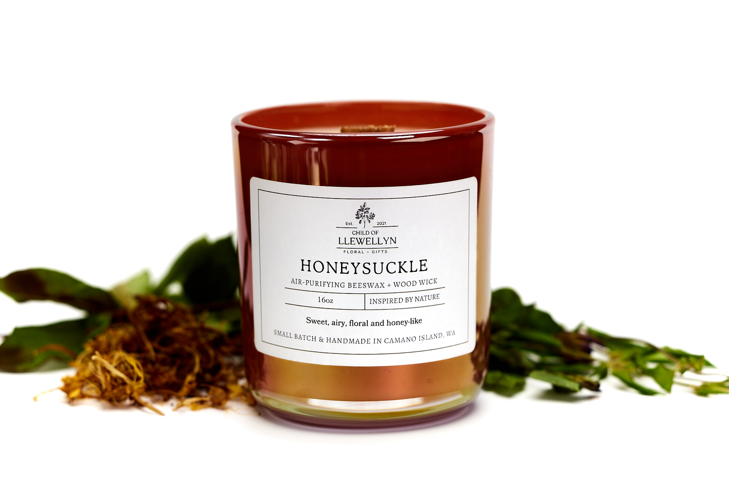 Honeysuckle - 16oz Classic Iridescent Glass (Clay) Beeswax Candle