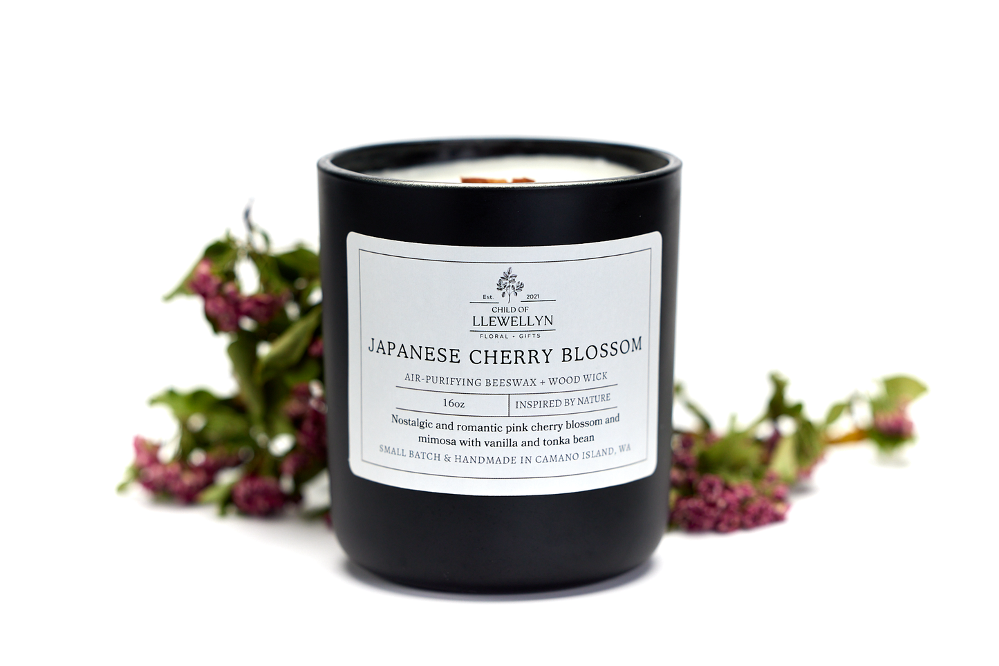 Japanese Cherry Blossom - 16oz Classic Matte Glass (Black) Beeswax Candle