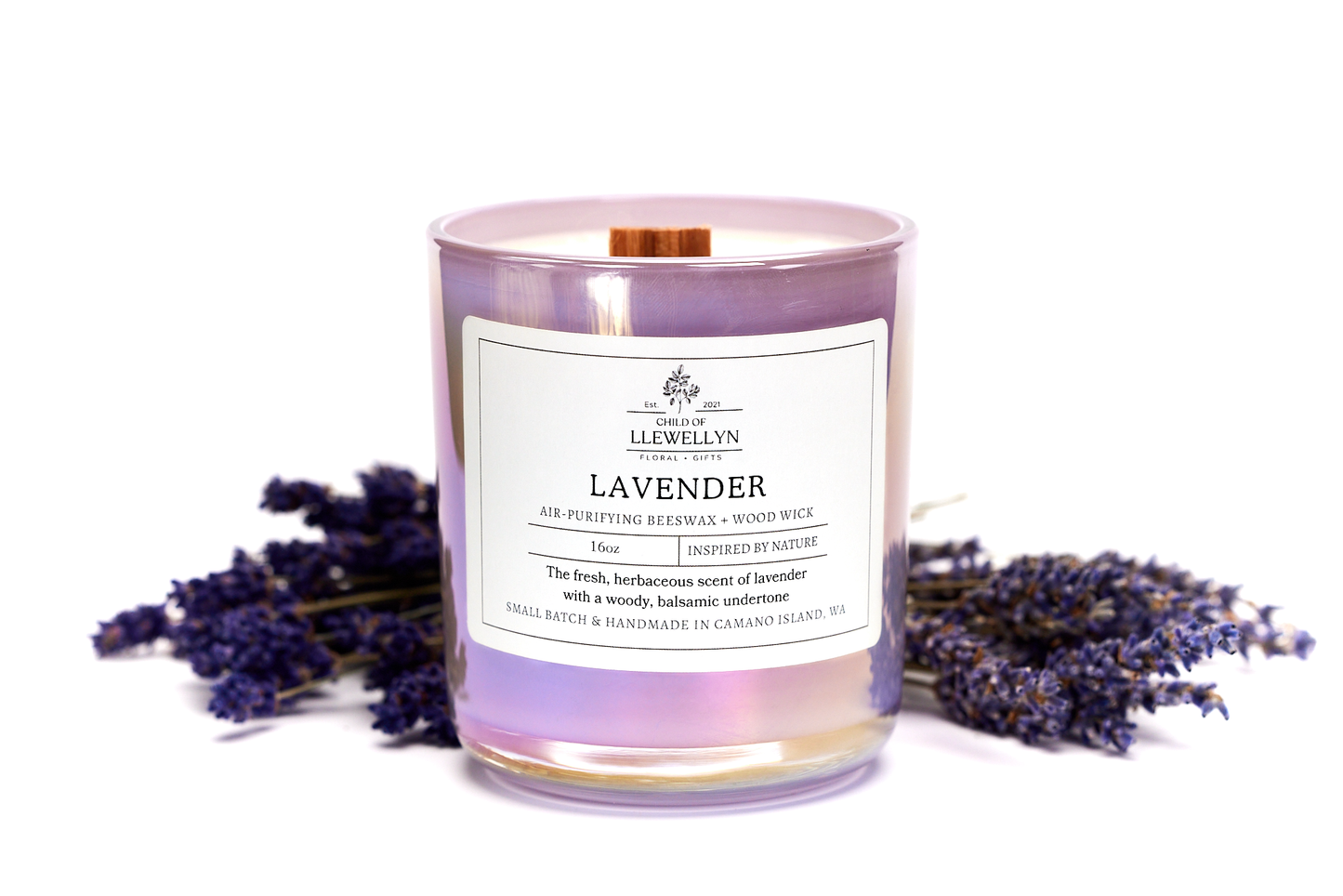 Lavender - 16oz Classic Iridescent Glass (Mermaid) Beeswax Candle