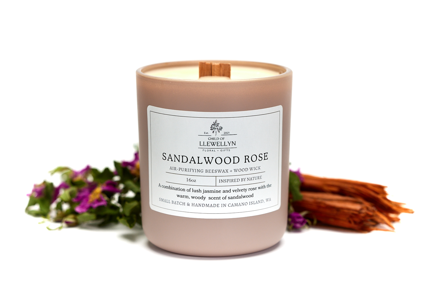 Sandalwood Rose - 16oz Classic Matte Glass (Rose) Beeswax Candle